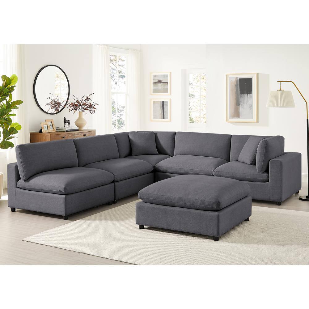 Casella 120 in. Square Arm 6-Piece Fabric Modular Nest Sectional in Charcoa