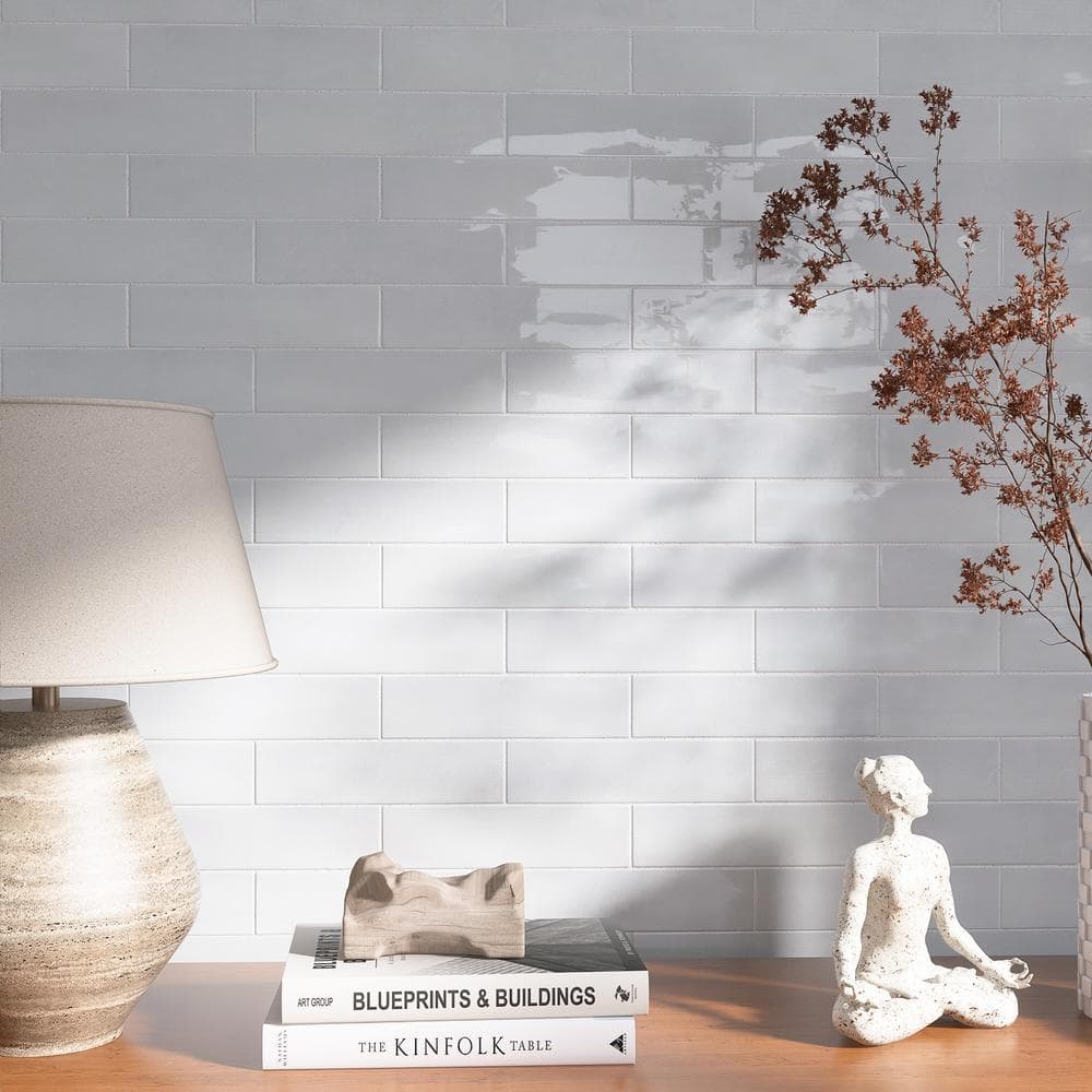 Cyra White Polished Ceramic Subway Wall Tile 2.95 x 11.81
