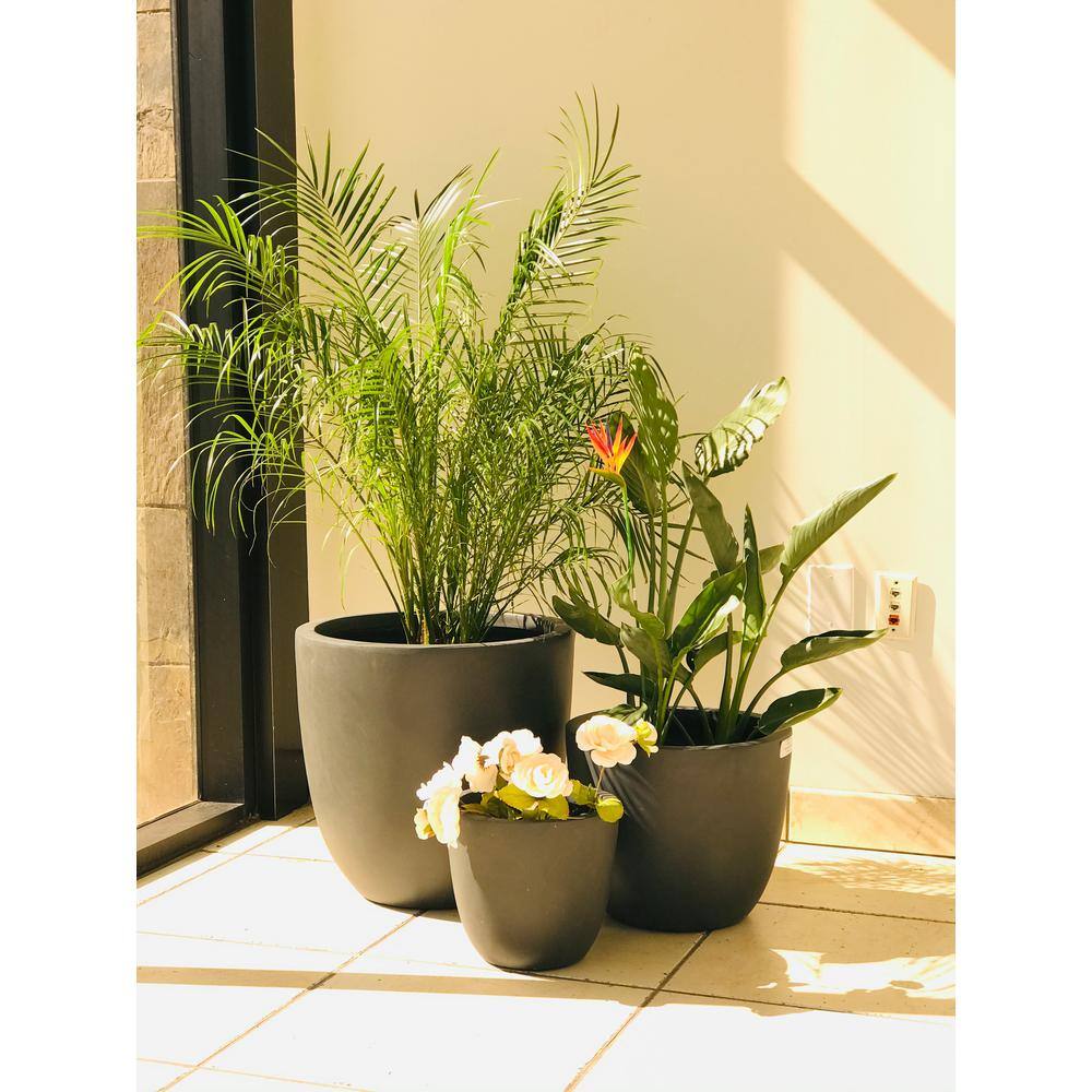 Modern Charcoal Concrete Round Planters, Set of 3