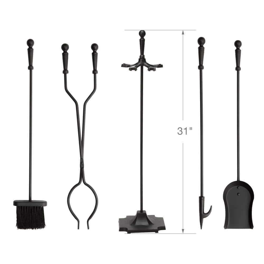 UniFlame 5-Piece Black Cast Iron Fireplace Tool Set