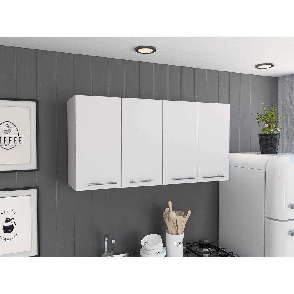 White Particle Board 4-Door Wall Cabinet with Shelf