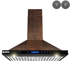 30 in. 343 CFM Convertible Wall Mount Range Hood with LED Lights in Embossing Copper Vine Design with Carbon Filters