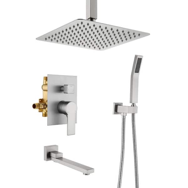 Single Handle 1-Spray Ceiling Mount Tub and Shower Faucet System 1.8 GPM Brushed Nickel Pressure Balance Valve Included