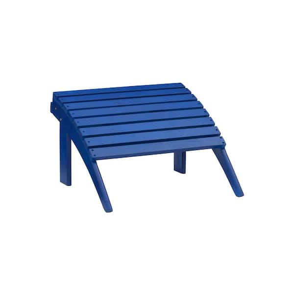 Linon Home Decor Shelly Blue Wood Frame Outdoor Adirondack Ottoman