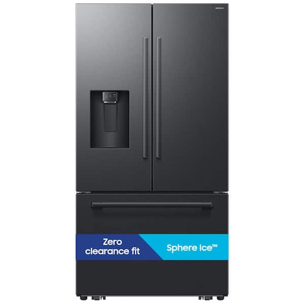 29 cu. ft. Standard Depth 3-Door French Door Refrigerator in Matte Black Steel with Zero clearance fit and Sphere Ice