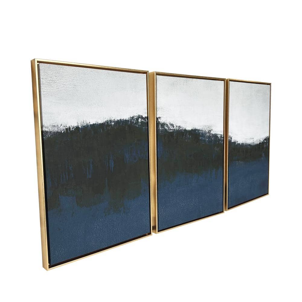 Sapphire Abstract Gold Framed Canvas Triptych Wall Art, 24"x48"