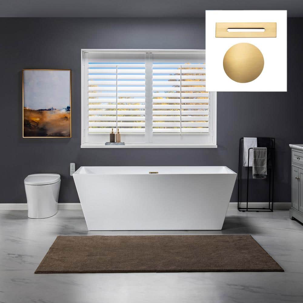 Domme 67 in. Acrylic FlatBottom Rectange Bathtub with Brushed Gold Overflow and Drain Included in White price history on PriceWatchPro