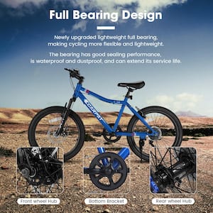 20 in. Mountain Bike, 7-Speeds Kids' Bicycles with Front Suspension Disc U Brake, Front Suspension Disc U Brake in Blue