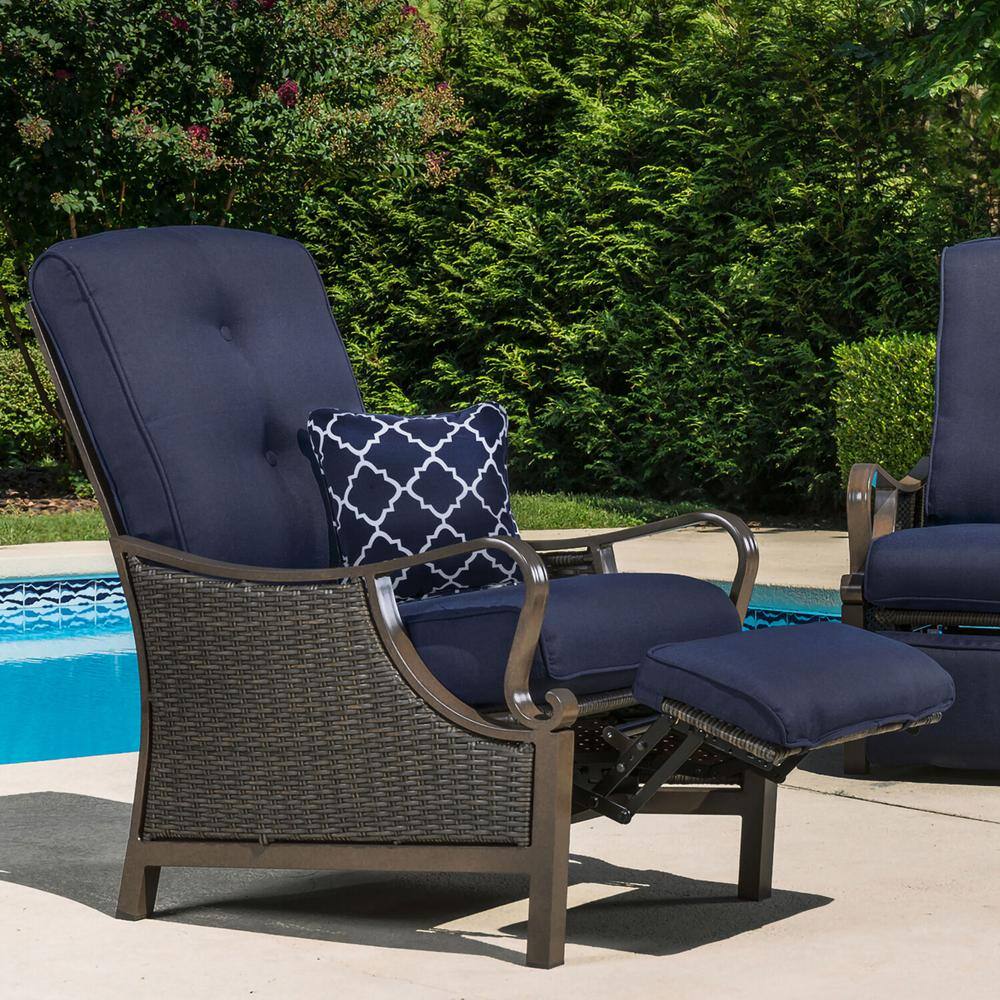 Navy Blue Geometric Lattice Indoor/Outdoor Square Pillow Set