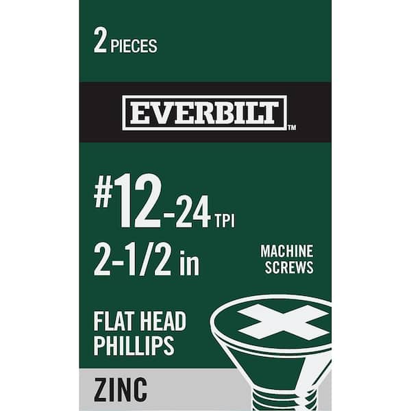 Everbilt #12-24 x 2-1/2 in. Zinc Plated Phillips Flat Head Machine Screw (2-Pack)