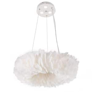 19.68 in. 6-Light White Modern Pendant Light with White Feather Shade and Adjustable Height, No Bulbs Included