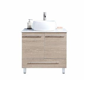 30 in. W x 20.5 in D. x 33 in. H Bathroom Vanity in Gray Wood Grain with White Ceramic Top with Single Vessel Sink