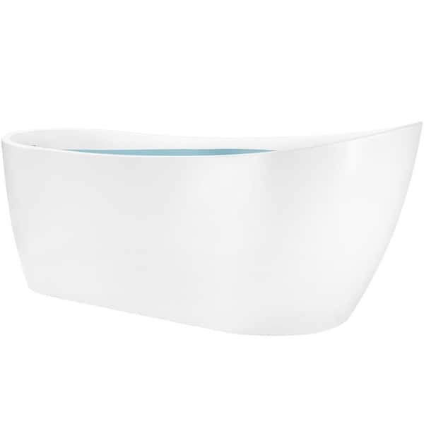 59 in. Acrylic Oval Slipper Flatbottom Freestanding Bathtub in Glossy White 59 in. Acrylic Oval Slipper Flatbottom Freestanding Bathtub in Glossy White