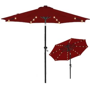 10 ft. Aluminum Outdoor Market Patio Umbrella with LED Lights, Crank and Tilt in Burgundy