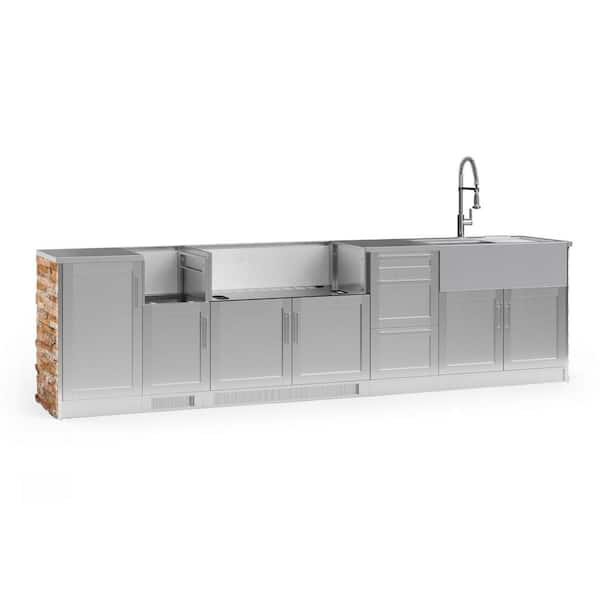 NewAge Products Signature Series 131.16 in. x 25.5 in. x 58.64 in. 10-Piece Outdoor Kitchen Cabinet Set w/DSB and 40 in. Grill Cabinet
