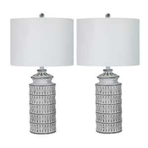 Pair of 27 in. Antique Grey Indoor Table Lamps with Decorator Shade