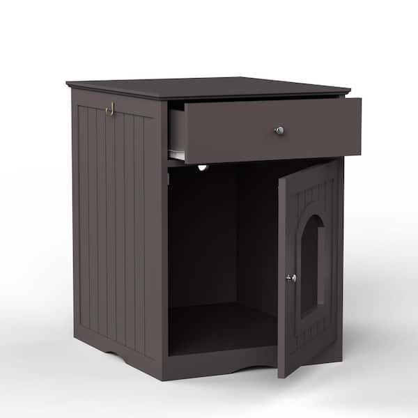Runesay Wooden Pet House Cat Litter Box Enclosure with Drawer Side Table Indoor Pet Crate Cat Home Nightstand in Brown
