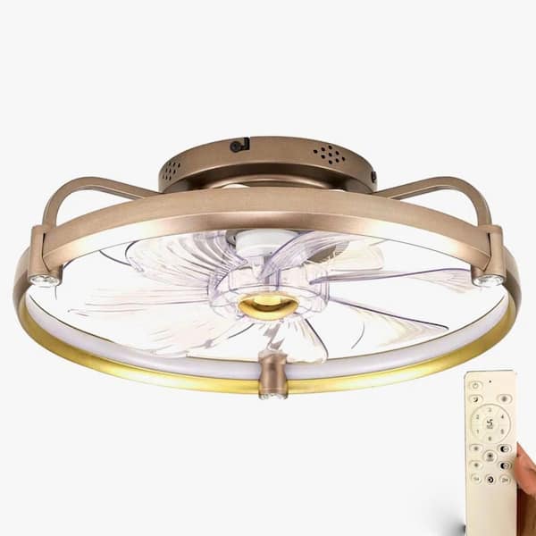 YUYI 17.7 in. Indoor Modern Gold Ceiling Fan, Flush Mount Ceiling Fan with Light, Remote, APP Control