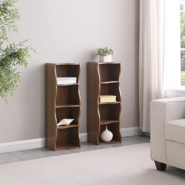 Walnut 70.87 in. H 8-Layer Wood Accent Storage Cabinet Narrow Side Cabinet Bookshelf with Adjustable Shelves