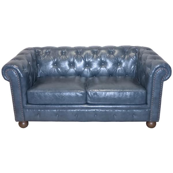 Armen Living Winston Antique Blue Bonded Leather Loveseat