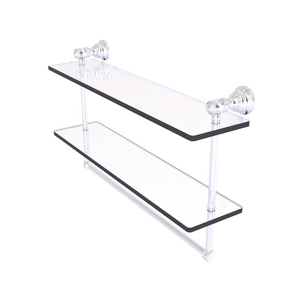 Allied Brass Carolina Collection 22 in. W x 9.5 in. H x 5.54 in. D Brass Rectangular Double Glass Shelf w/ Towel Bar in Satin Chrome