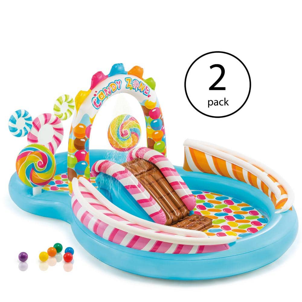 Intex Kidney Kids 116 in. x 75 in. x 51 in. D Inflatable Candy Zone Swim Kids Splash Pool with Waterslide (2-Pack), Multi -  2 x 57149EP
