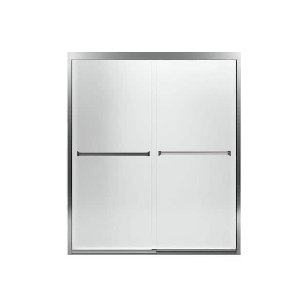 STERLING Meritor 59.375 in. W x 70 in in. H Semi Frameless Sliding Shower Door in Silver with Frosted Glass