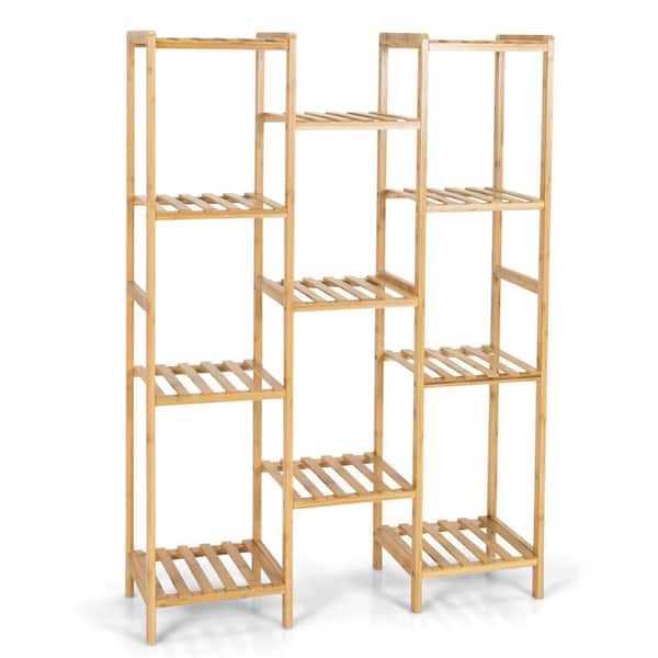 45 in. H x 32 in. W x 11 in. D Indoor/Outdoor Natural Bamboo Plant Stand Shelf Standing Storage Rack Pot Holder 11-Tier