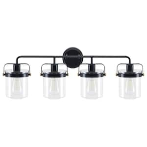 30 in. 4-Light Matte Black Vanity Light with Clear Glass Shade