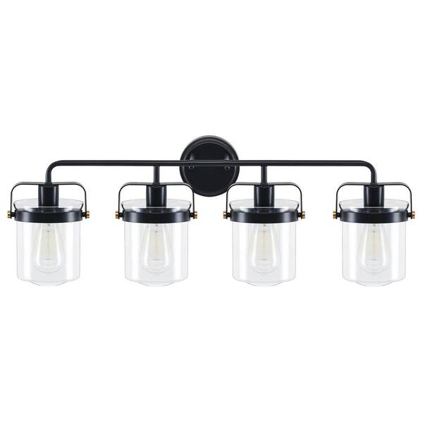 Merra 30 in. 4-Light Matte Black Vanity Light with Clear Glass Shade