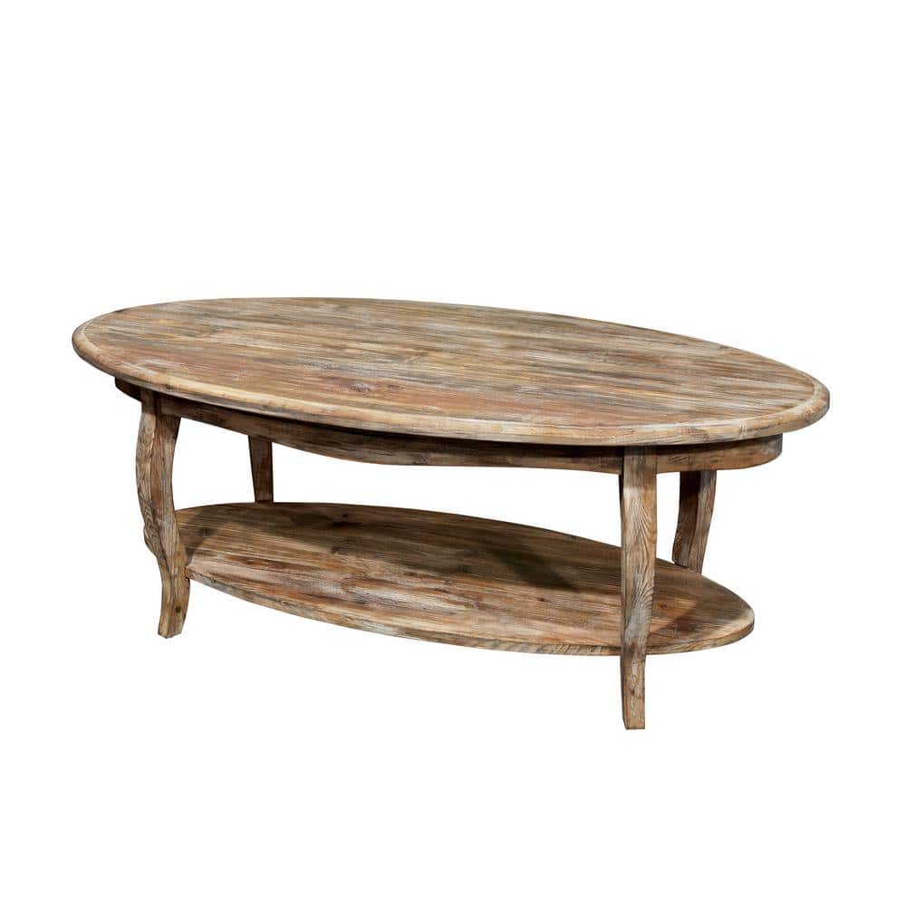 Rustic Reclaimed Wood Oval Coffee Table with Storage
