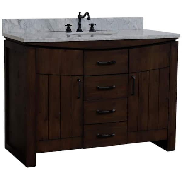 Bellaterra Home 48 in. W x 22 in. D x 36 in. H Single Vanity in Rustic Wood with Jazz White Marble Top