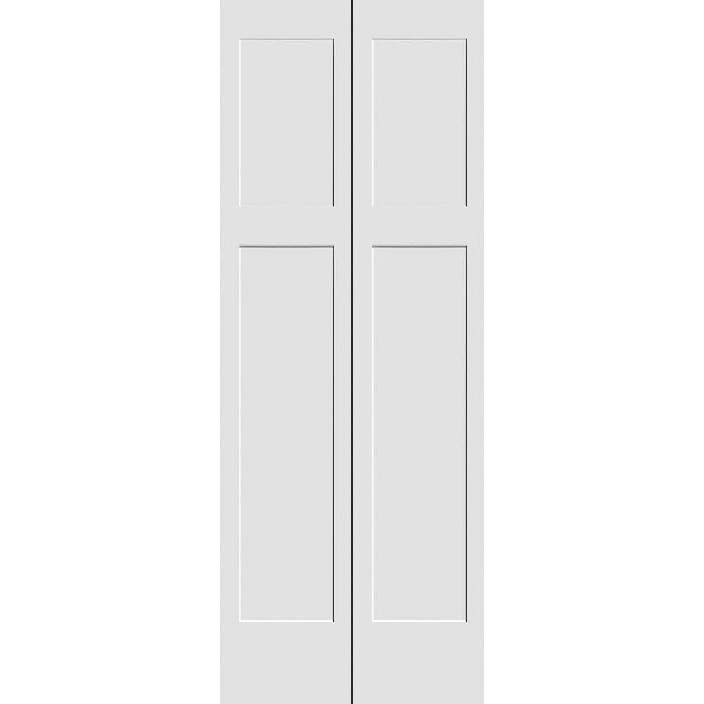 24 in. x 80 in. Solid Wood Primed White Unfinished MDF 2-Panel Craftsman Bi