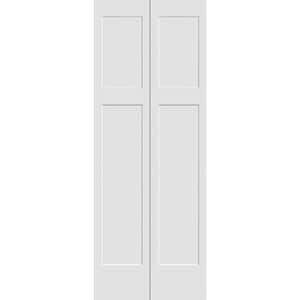 24 in. x 80 in. Solid Wood Primed White Unfinished MDF 2-Panel Craftsman Bi-Fold Door with Hardware
