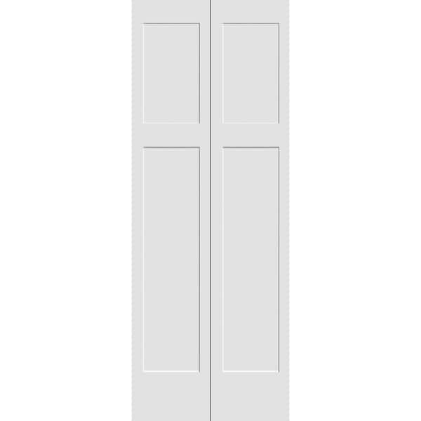 CODEL DOORS 36 in. x 80 in. Solid Wood Primed White Unfinished MDF 2-Panel Craftsman Bi-Fold Door with Hardware