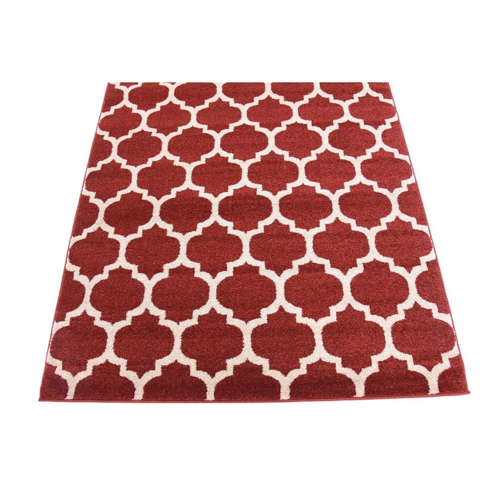 Red and Orange Synthetic Trellis Indoor Area Rug