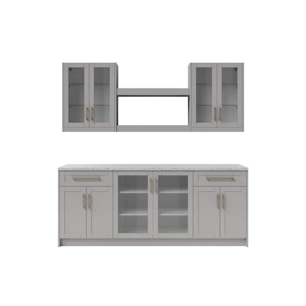 NewAge Products Home Bar Gray Cabinet Set with Contemporary Brushed Nickel Handles (8-Piece)