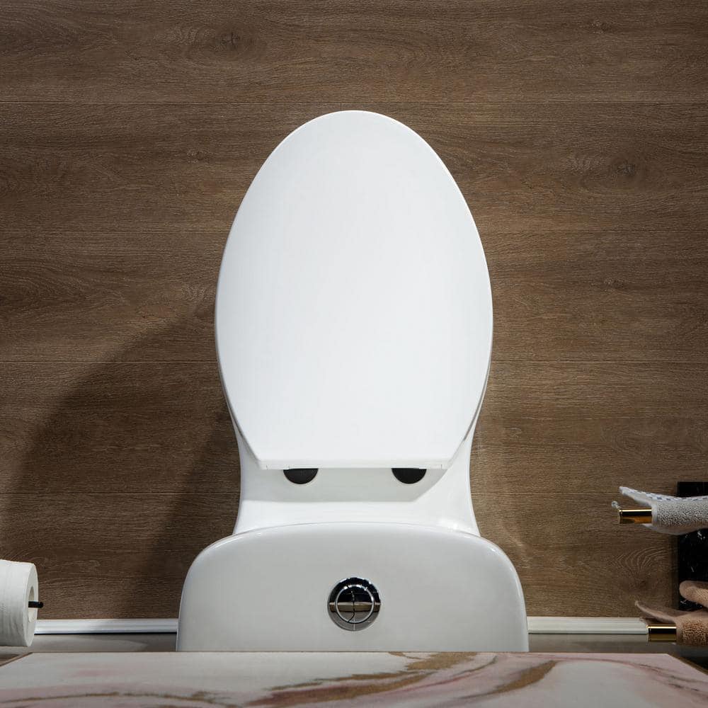 White Elongated One-Piece Dual Flush Toilet with Soft Closing Seat
