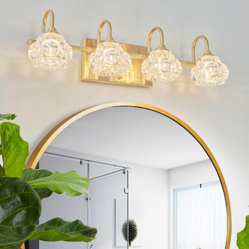 23 in. 4-Light Golden Vanity Lights Fixture with Clear Crystal Shades and No Bulbs Included price history on PriceWatchPro