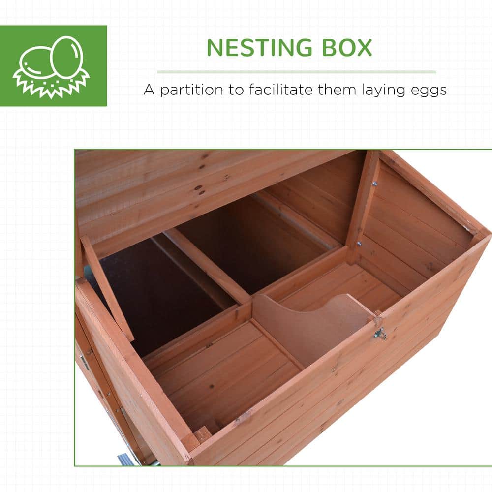 Natural Wood Large Chicken Coop with Wheels and Nesting Box