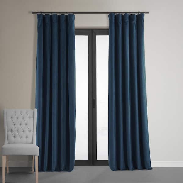 Exclusive Fabrics & Furnishings Midnight Blue Velvet Rod Pocket Blackout Curtain - 50 in. W x 120 in. L (1 Panel)