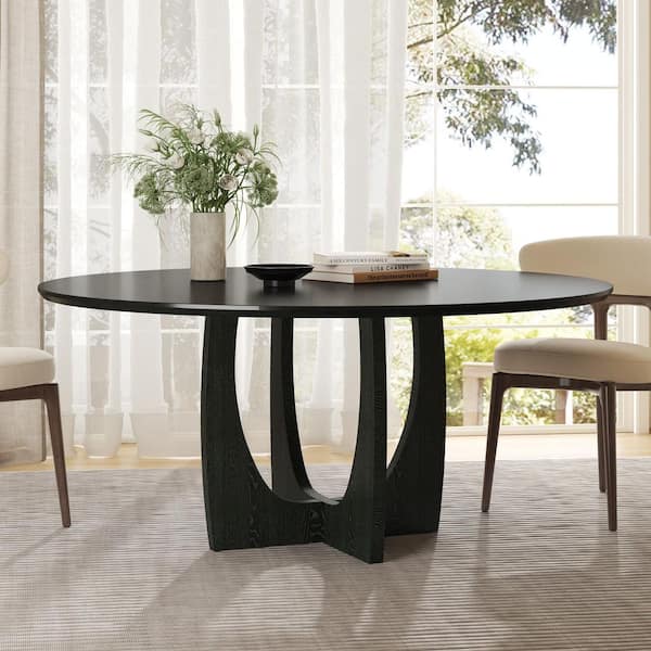 Arch Black Colored Wood 42" 4 Legs Cross Base Dining Table for 6