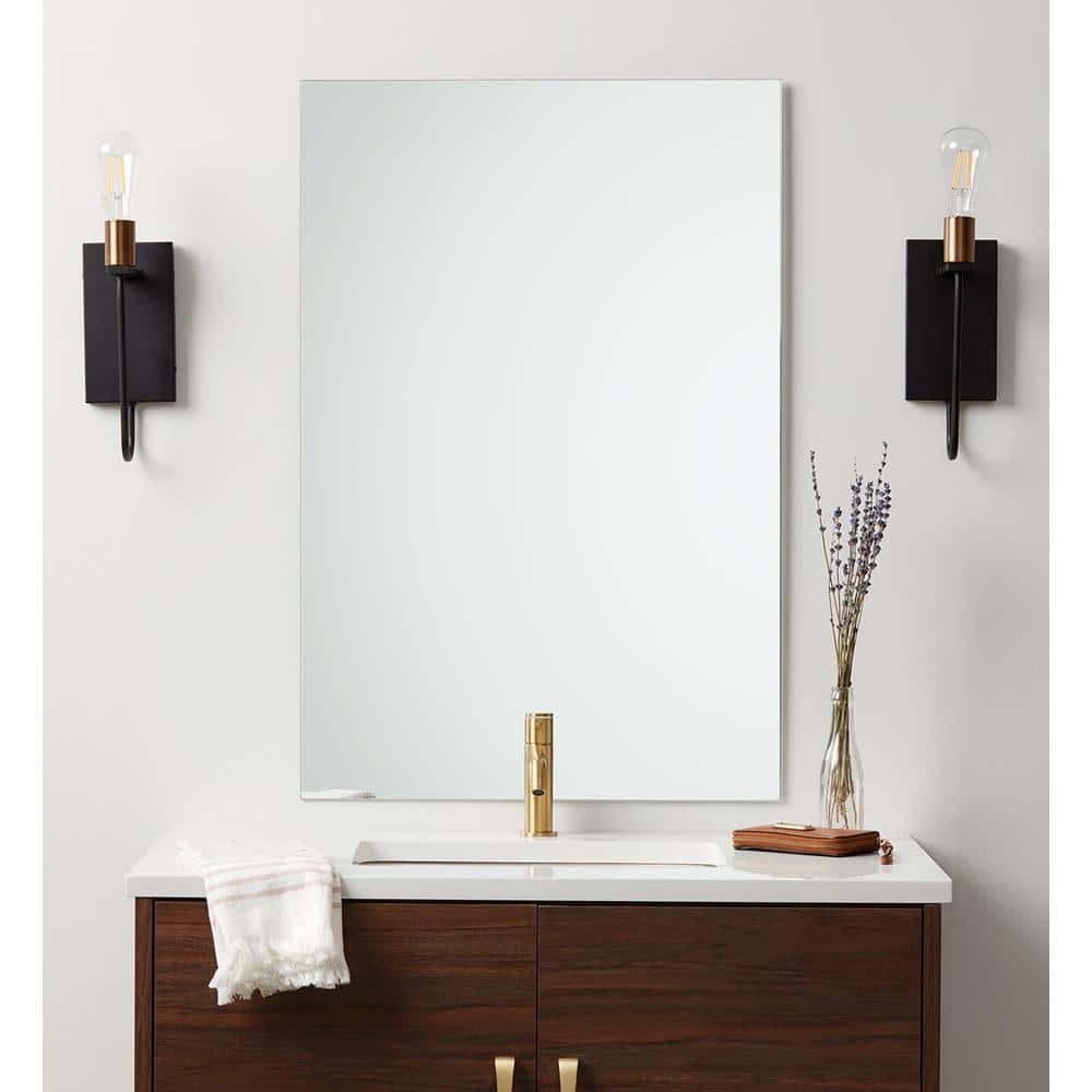 Elegant Frameless Rectangular Vanity Mirror with Beveled Edge, 16" x 24"