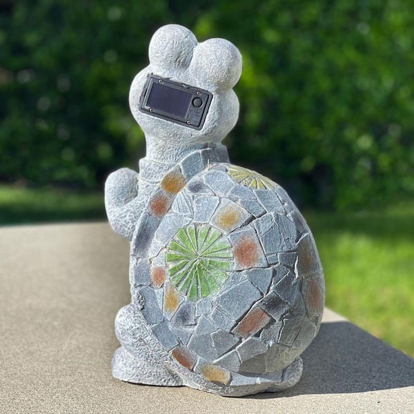 Galt International Grey Mosaic Polyresin Turtle w/Solar Eyes 14.5