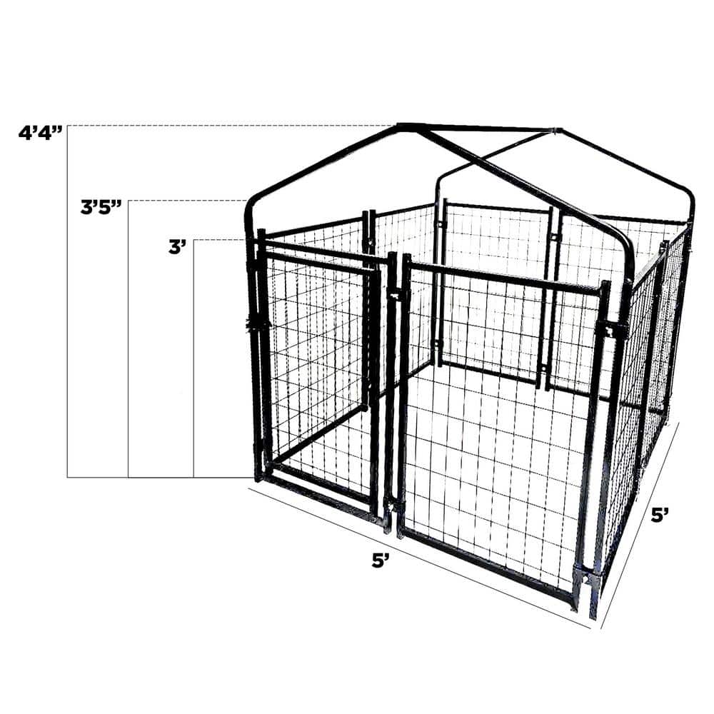 ALEKO Black Steel Expandable Kennel with Roof and Cover