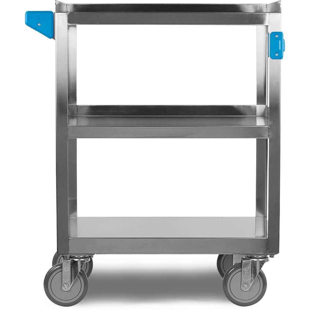 Stainless Steel 3-Shelf Utility Cart with Flat Ledge, Silver