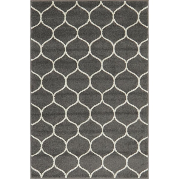 Unique Loom Trellis Frieze Rounded Dark Gray 4' 0 x 6' 0 Area Rug