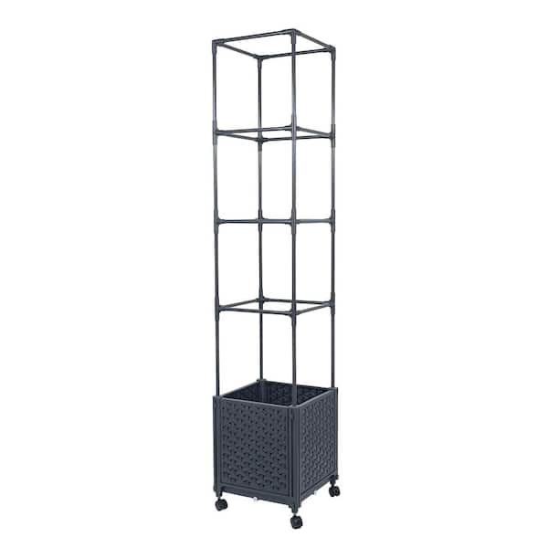 Unbranded 56.7 in. H x 12.4 in. D x 12.4 in. W Gray Plastic Raised Garden Bed Planter Box with Trellis