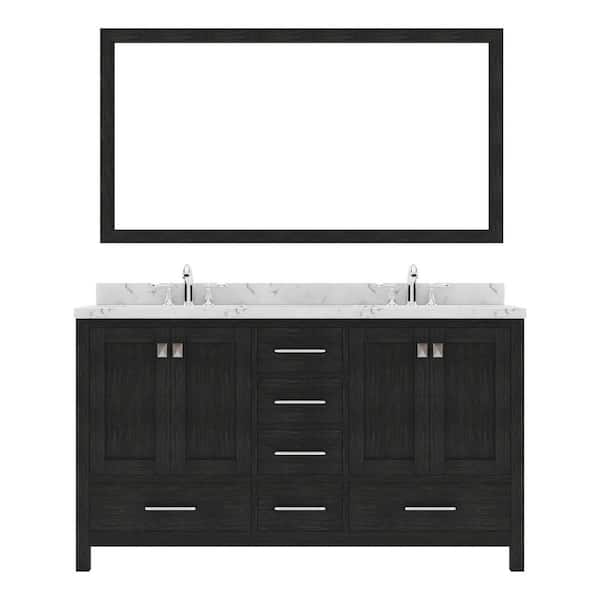 Virtu USA Caroline Premium 60 in. W x 22 in. D x 36.5 in. H Double Sink Bath Vanity in Zebra Gray with Quartz Top and Mirror