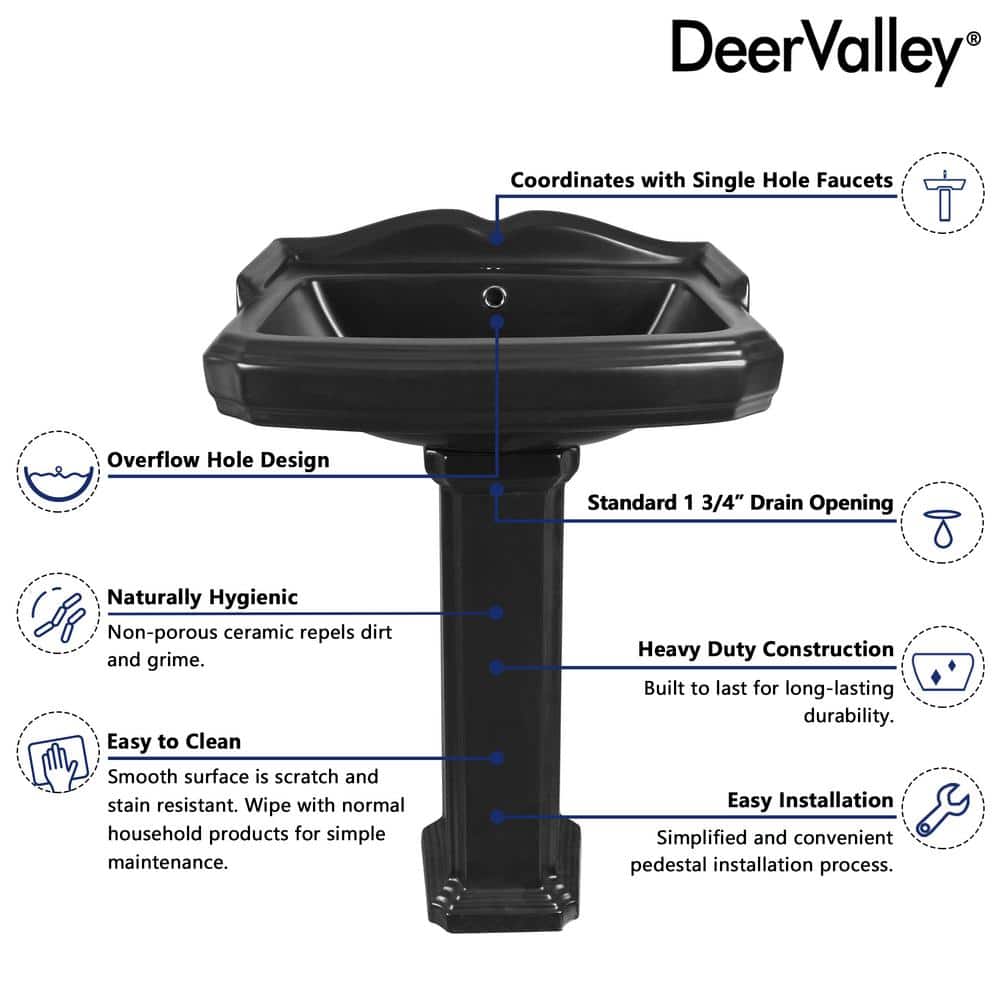 Black Ceramic Single Hole Pedestal Bathroom Sink